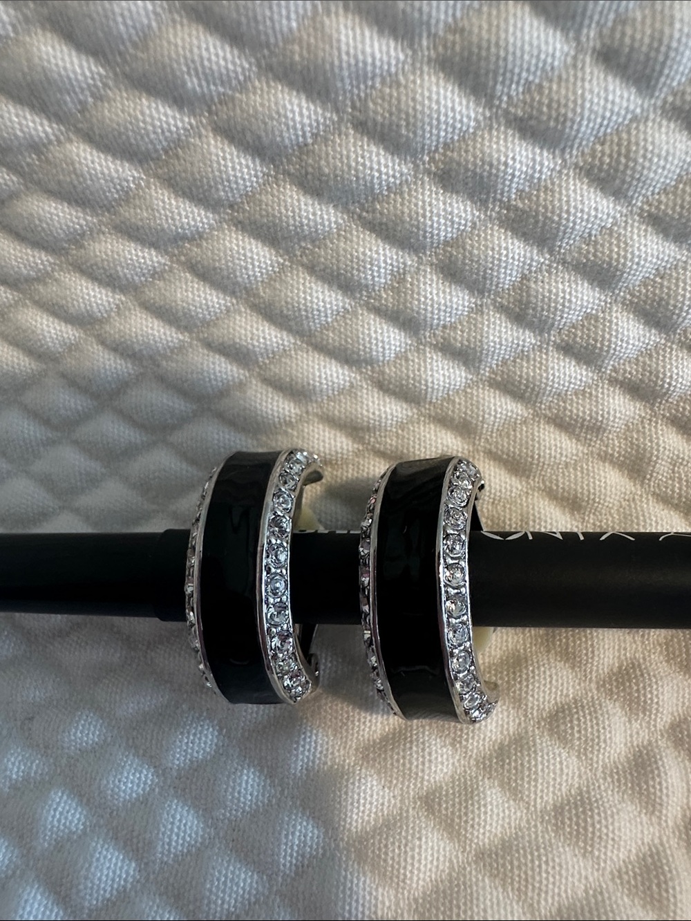 Vintage Carolee Lux Black Enamel Crystal Hoop Earrings